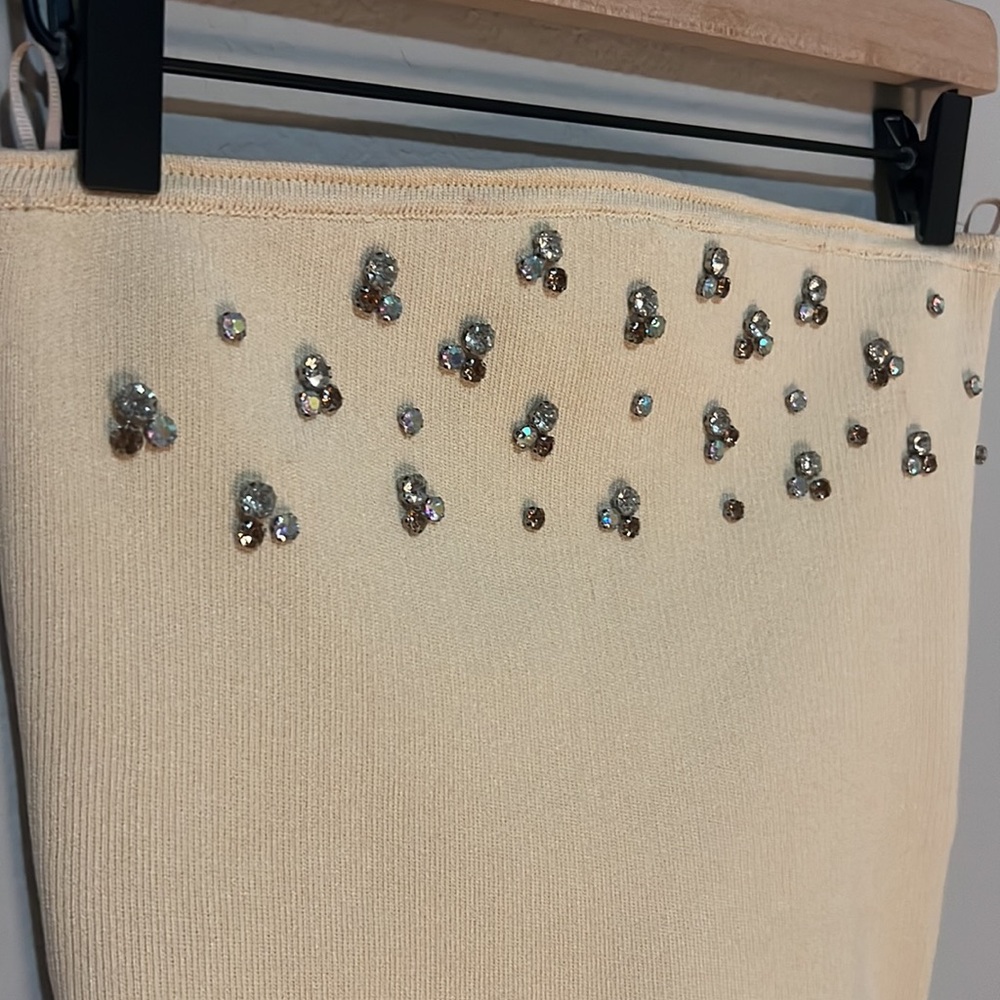 ZARA Strapless Beige Top With Rhinstone Details Size Small - Picture 2 of 5